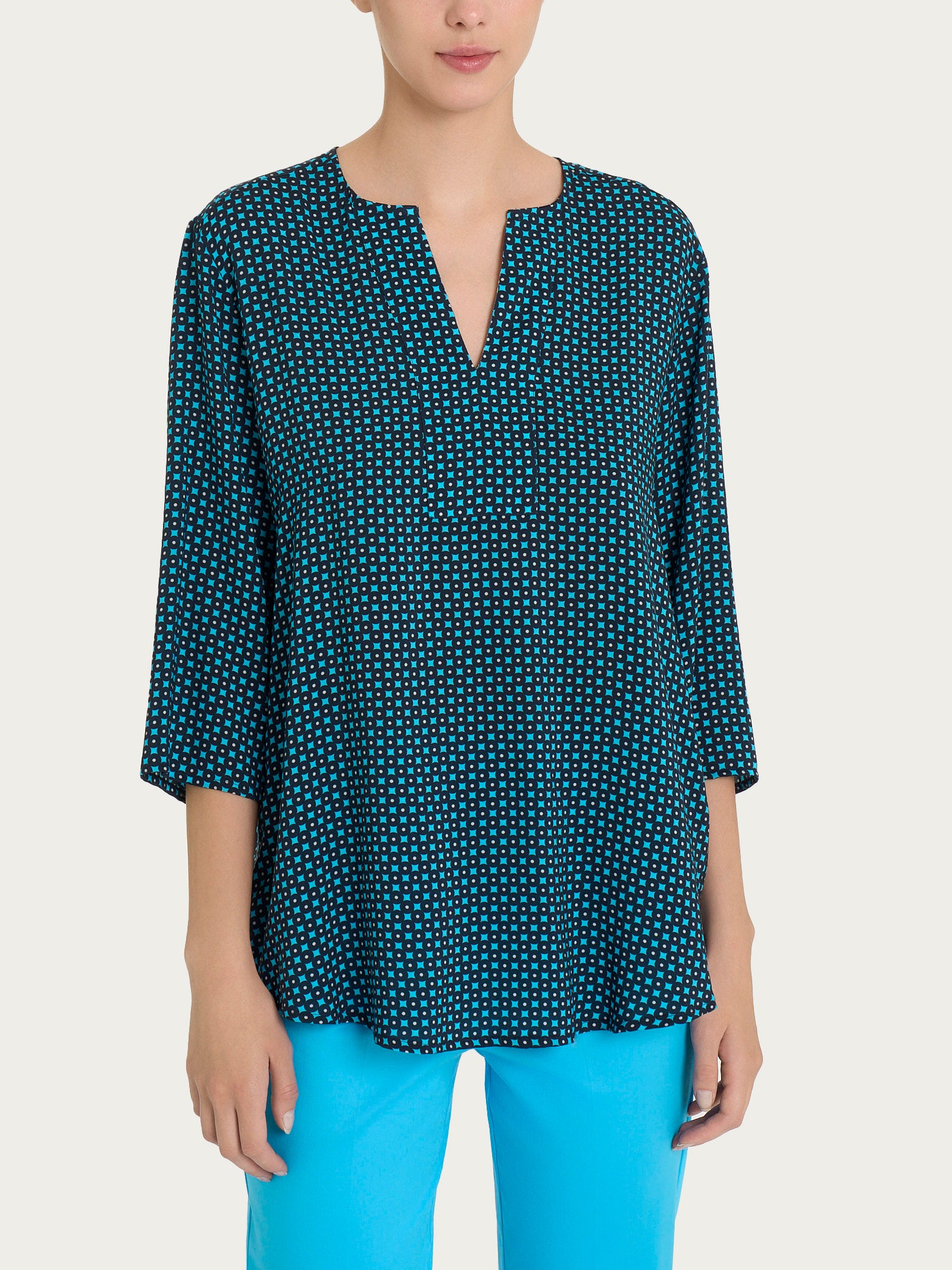 Blusa con scollo a V e micro pattern in Ecoseta Azzurri Donna - Ragno