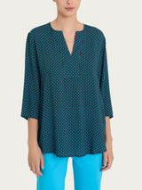 Blusa con scollo a V e micro pattern in Ecoseta Azzurri Donna - Ragno