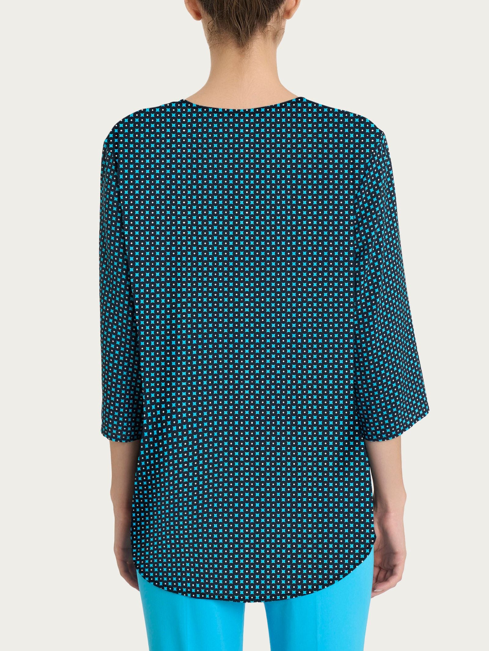 Blusa con scollo a V e micro pattern in Ecoseta Azzurri Donna - Ragno