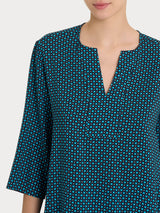 Blusa con scollo a V e micro pattern in Ecoseta Azzurri Donna - Ragno