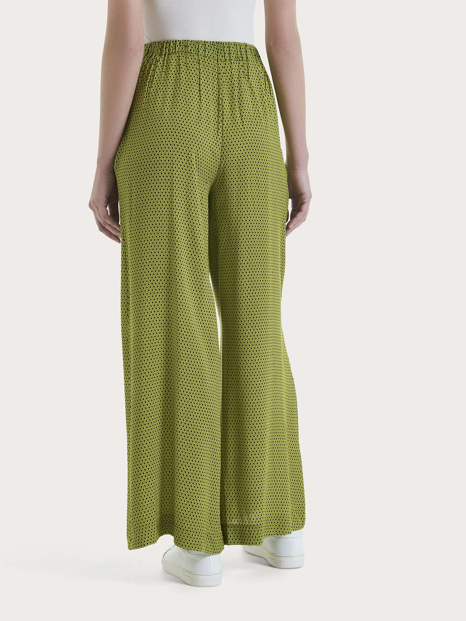 Pantalone a palazzo con tasche e hexagon pattern in Ecoseta  Verdi Donna - Ragno