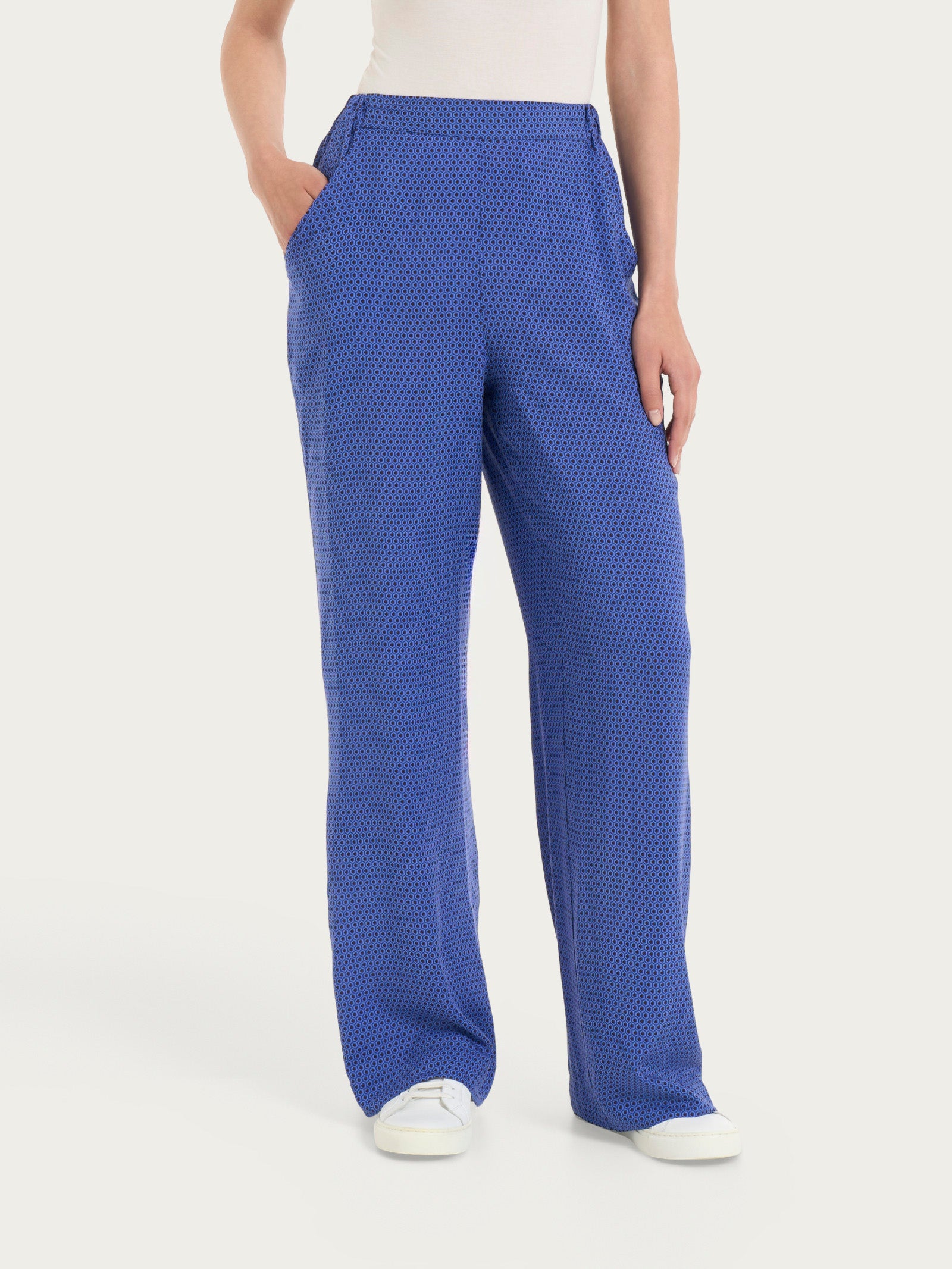 Pantalone ampio con tasche e hexagon pattern in Ecoseta  Blu Donna - Ragno