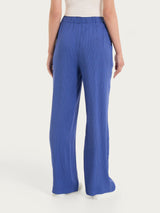 Pantalone ampio con tasche e hexagon pattern in Ecoseta Blu Donna - Ragno