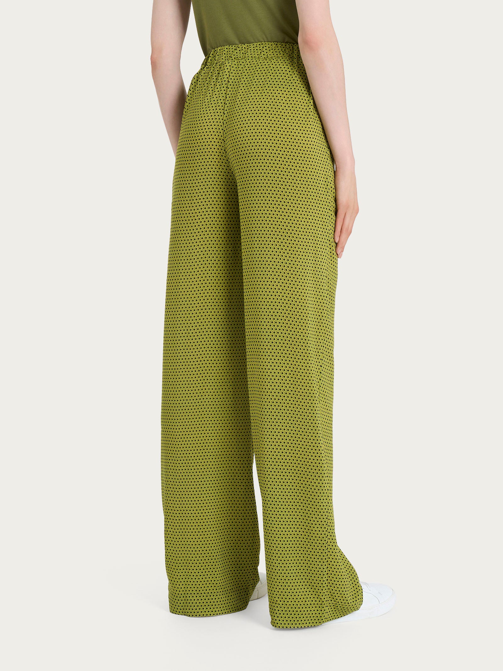 Pantalone ampio con tasche e hexagon pattern in Ecoseta  Verdi Donna - Ragno