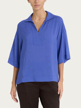 Blusa con colletto e hexagon pattern in Ecoseta Blu Donna - Ragno