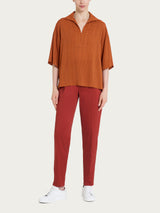 Blusa con colletto e hexagon pattern in Ecoseta Rossi Donna - Ragno