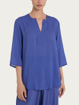 Blusa con scollo a V e hexagon pattern in Ecoseta Blu Donna - Ragno