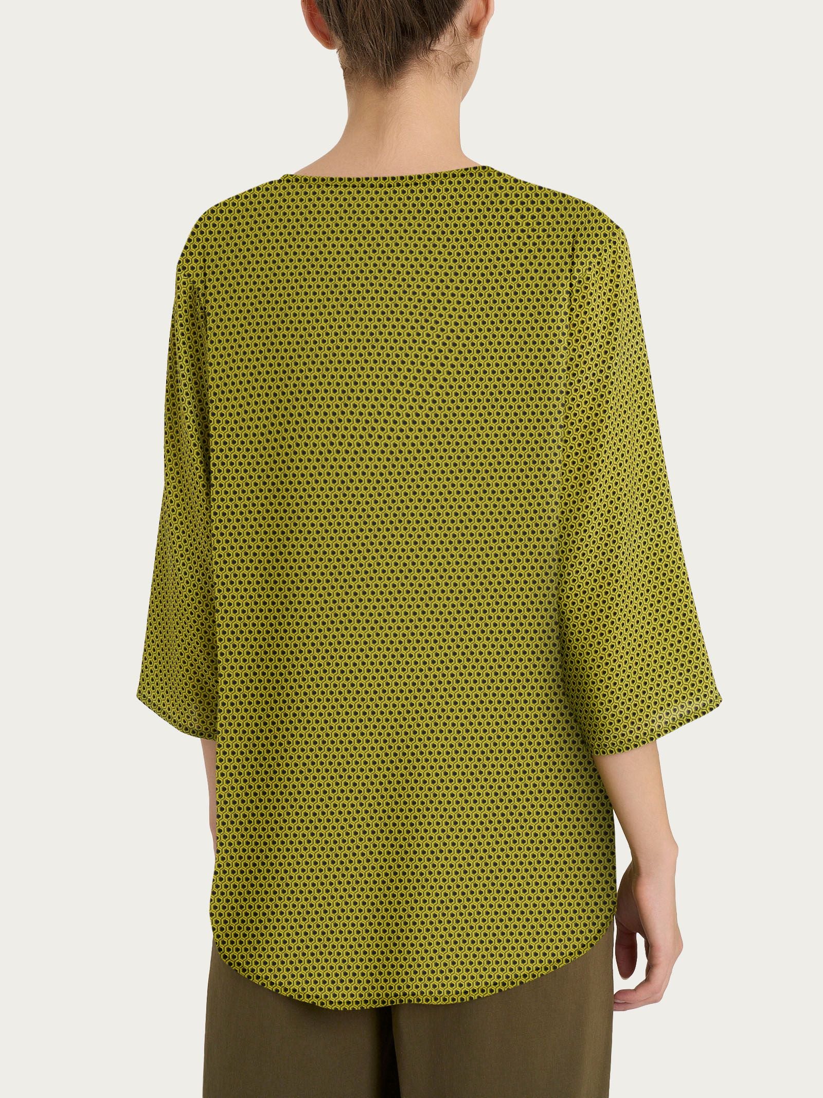 Blusa con scollo a V e hexagon pattern in Ecoseta Verdi Donna - Ragno