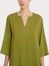 Blusa con scollo a V e hexagon pattern in Ecoseta Verdi Donna - Ragno