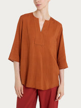 Blusa con scollo a V e hexagon pattern in Ecoseta Rossi Donna - Ragno