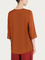 Blusa con scollo a V e hexagon pattern in Ecoseta Rossi Donna - Ragno