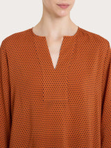 Blusa con scollo a V e hexagon pattern in Ecoseta Rossi Donna - Ragno