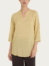 Blusa con scollo a V e tulips pattern in Ecoseta Gialli Donna - Ragno