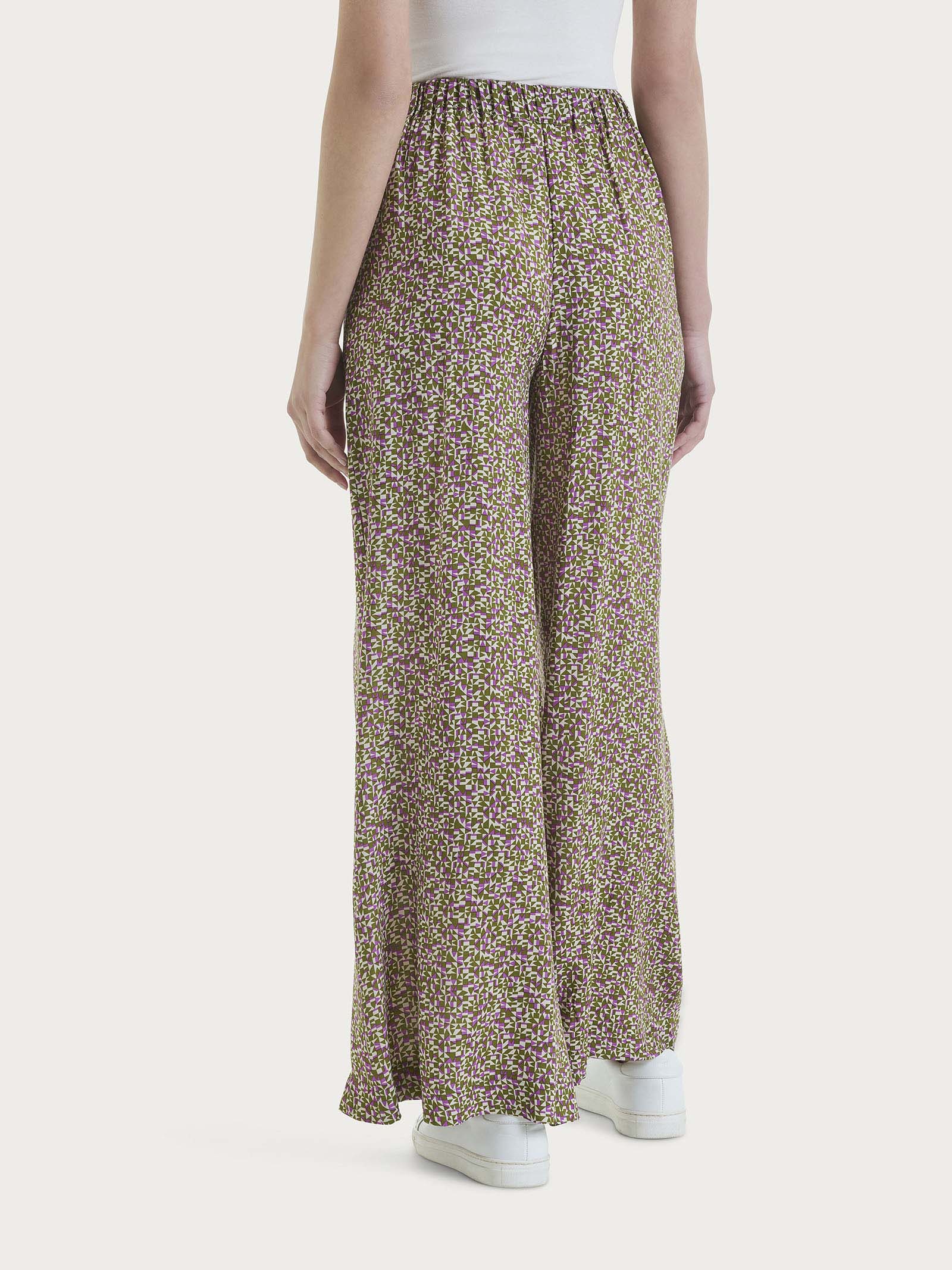 Pantalone a palazzo con tasche e geometic pattern in Ecoseta  Viola Donna - Ragno