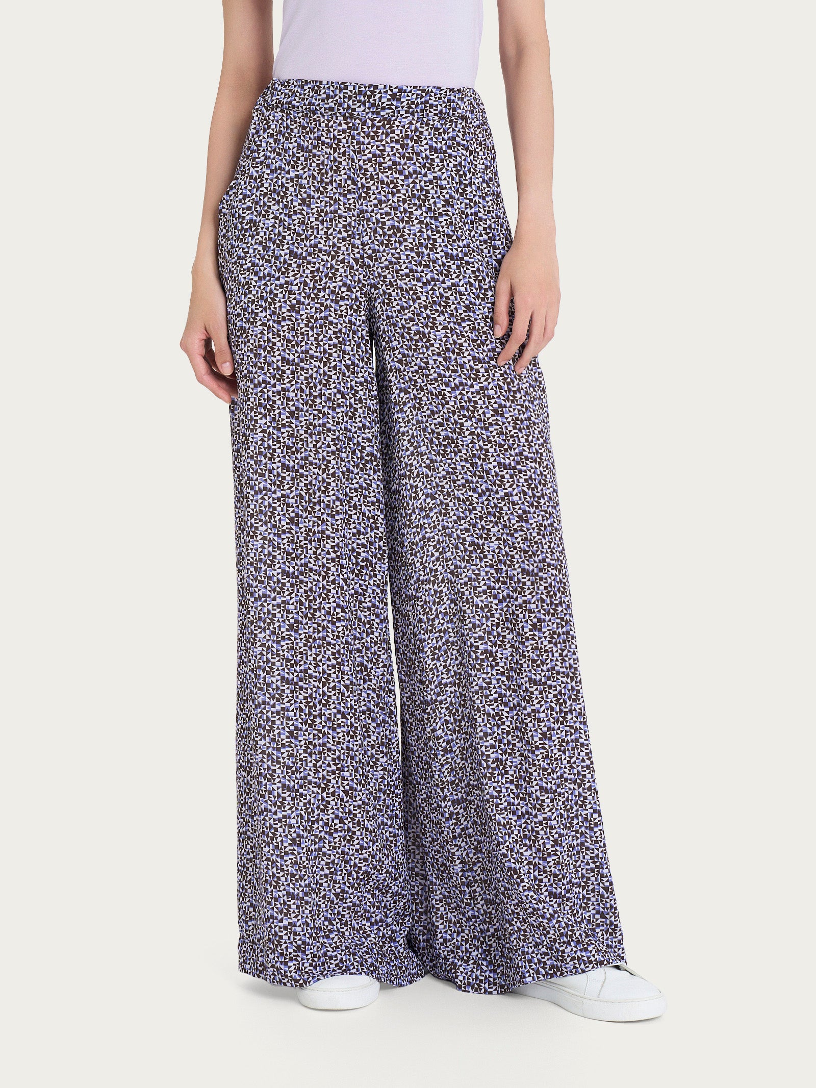 Pantalone a palazzo con tasche e geometic pattern in Ecoseta  Rosa Donna - Ragno