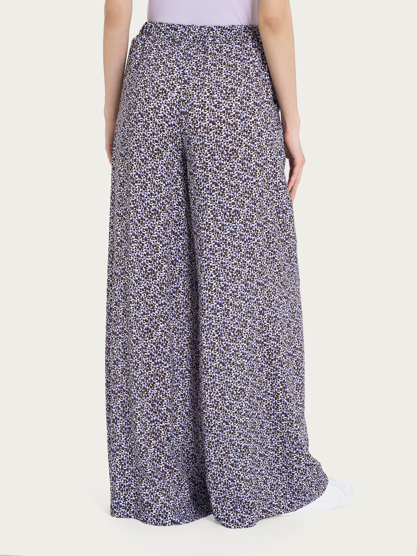 Pantalone a palazzo con tasche e geometic pattern in Ecoseta  Rosa Donna - Ragno