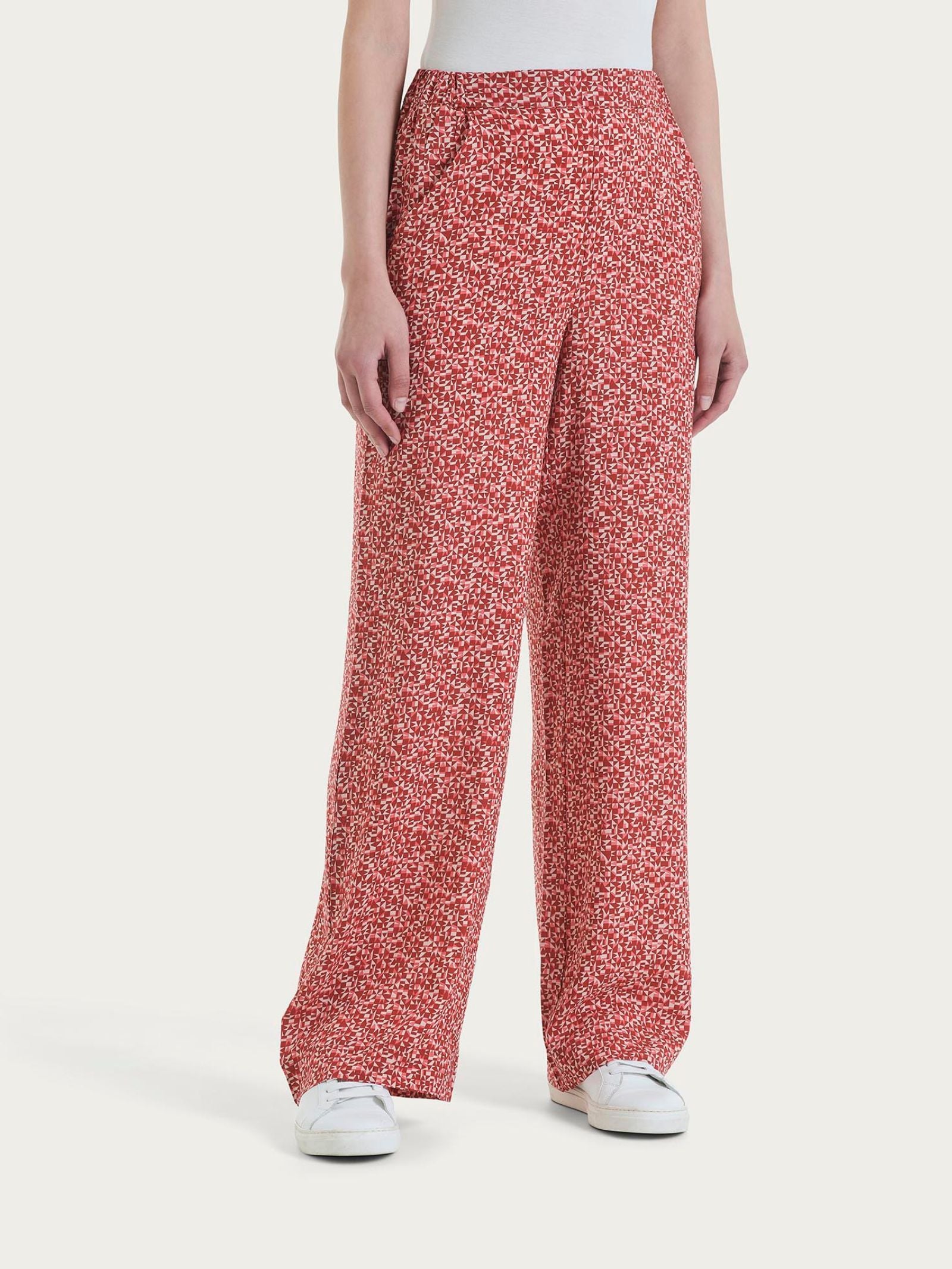 Pantalone ampio con tasche con geometric pattern in Ecoseta  Rosa Donna - Ragno