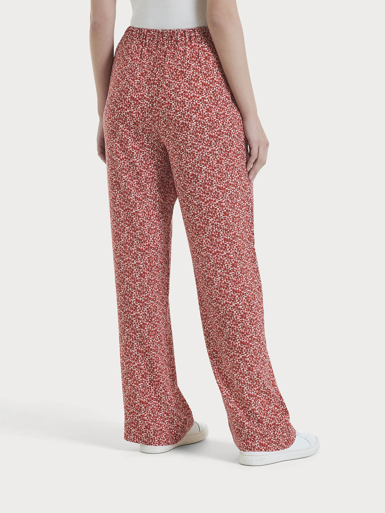 Pantalone ampio con tasche con geometric pattern in Ecoseta  Rosa Donna - Ragno