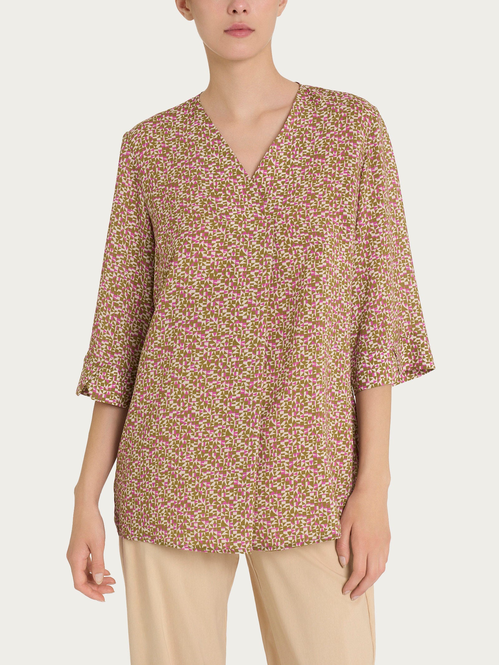 Blusa con geometric pattern e manica 3/4 in Ecoseta Viola Donna - Ragno