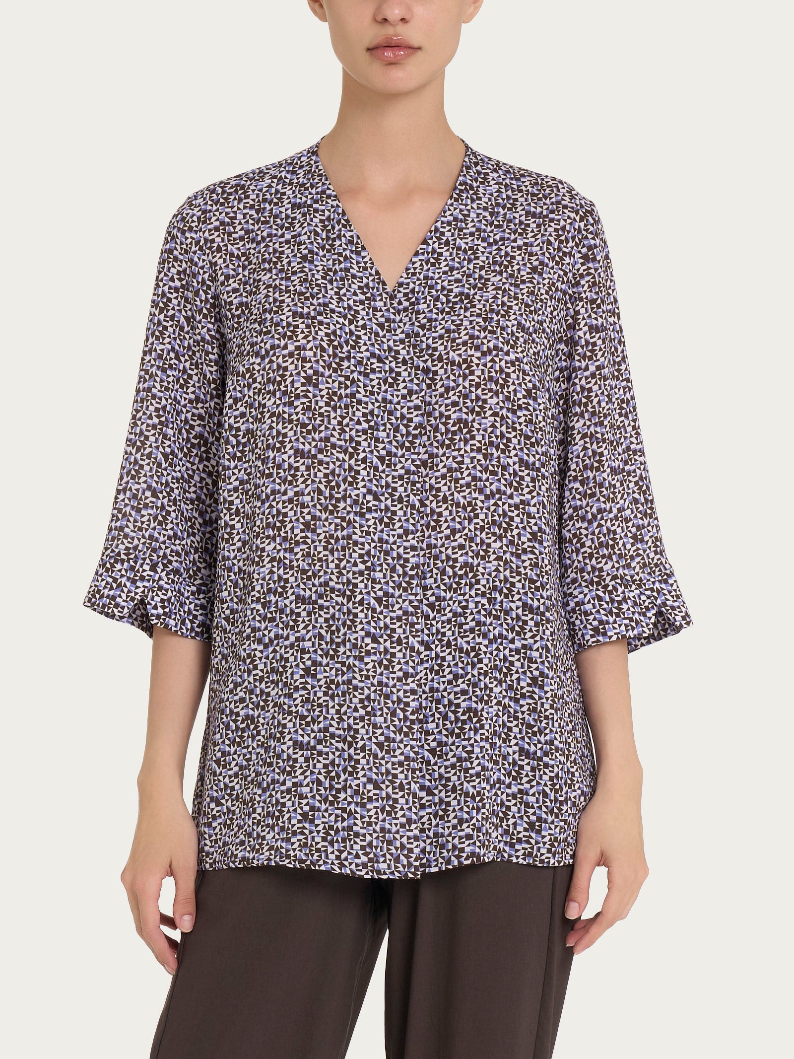 Blusa con geometric pattern e manica 3/4 in Ecoseta Rosa Donna - Ragno