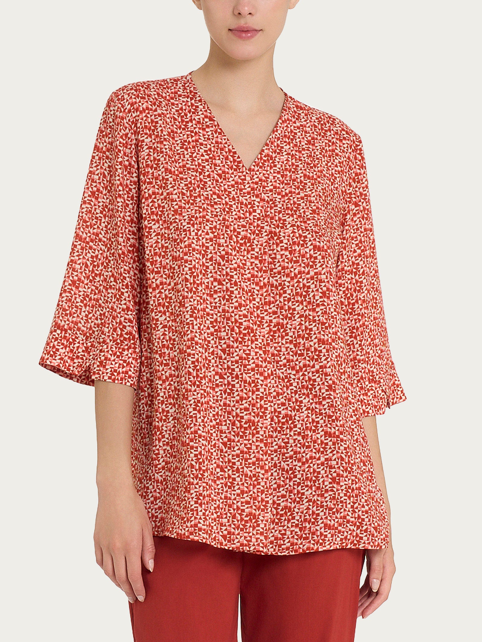 Blusa con geometric pattern e manica 3/4 in Ecoseta Rosa Donna - Ragno
