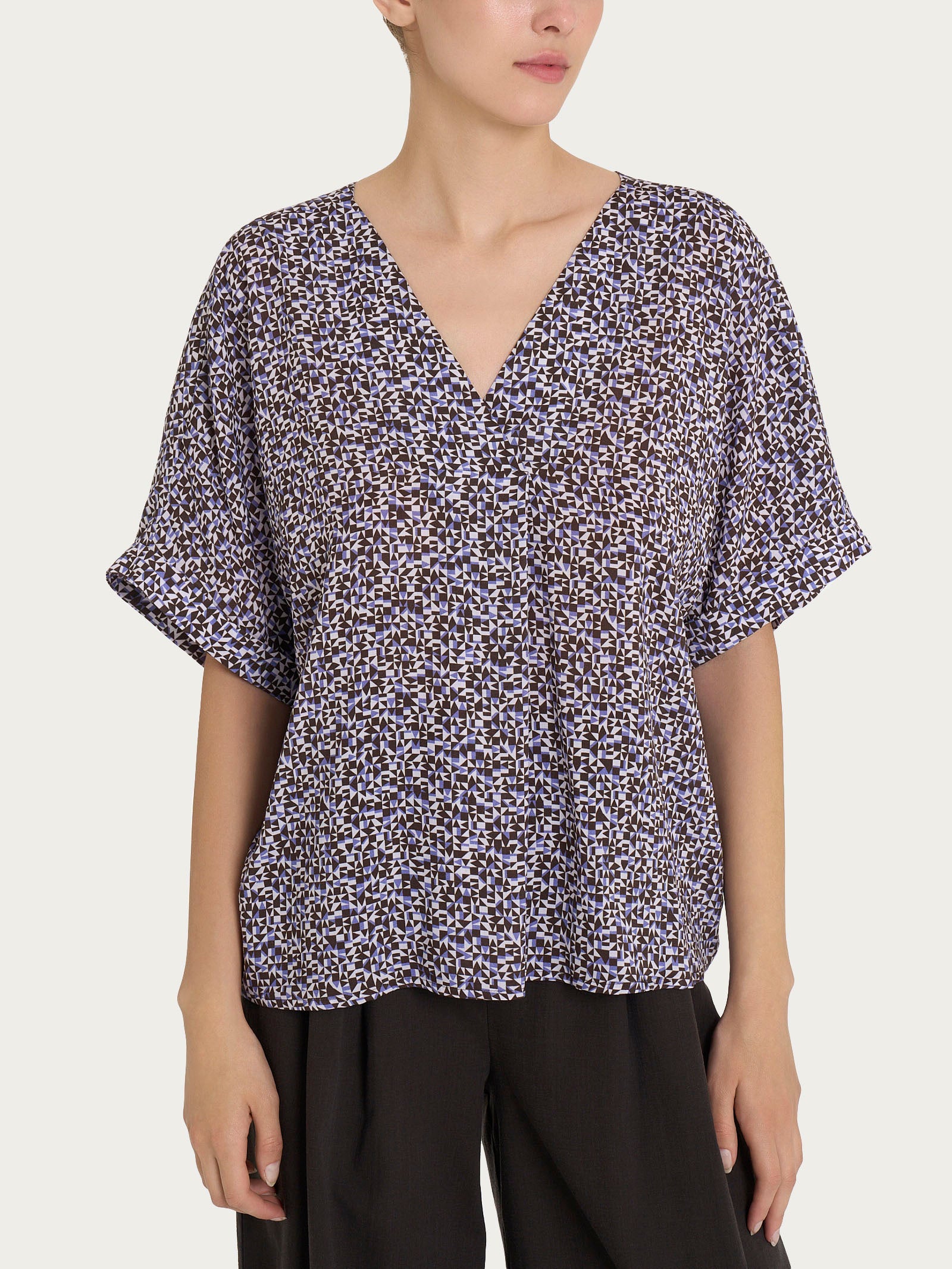 Blusa con geometric pattern e manica kimono in Ecoseta Rosa Donna - Ragno