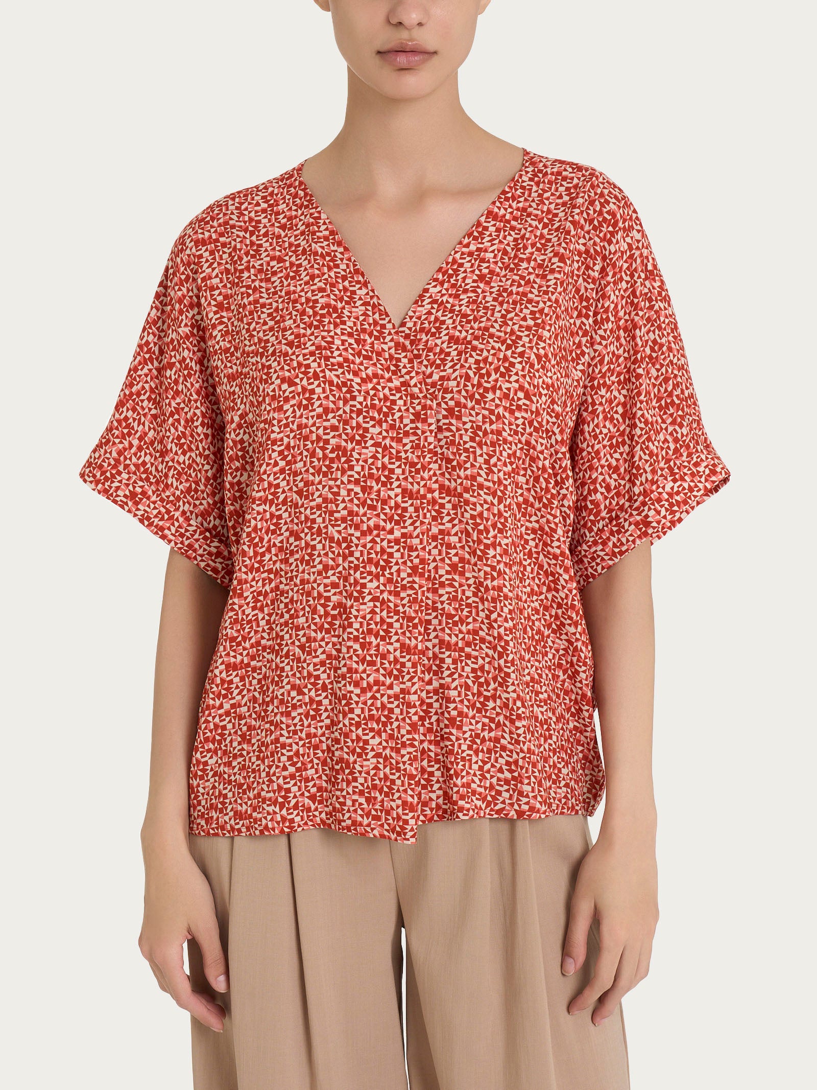 Blusa con geometric pattern e manica kimono in Ecoseta Rosa Donna - Ragno