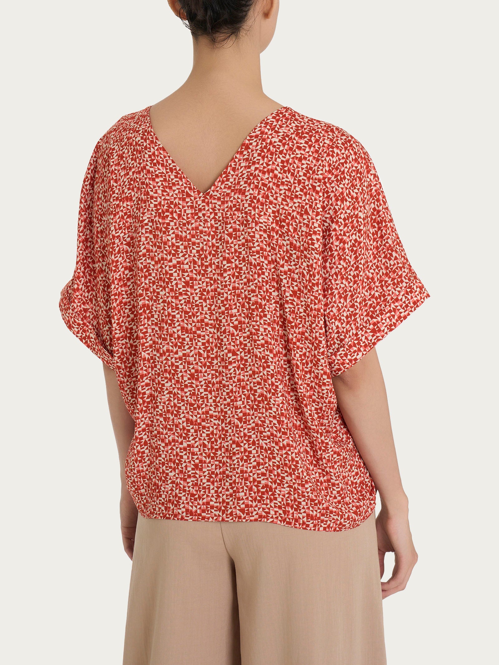 Blusa con geometric pattern e manica kimono in Ecoseta Rosa Donna - Ragno