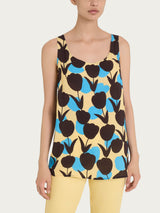 Top smanicato con macro tulips pattern in Ecoseta Azzurri Donna - Ragno