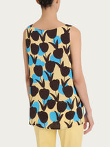Top smanicato con macro tulips pattern in Ecoseta Azzurri Donna - Ragno