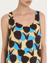 Top smanicato con macro tulips pattern in Ecoseta Azzurri Donna - Ragno
