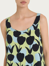Top smanicato con macro tulips pattern in Ecoseta Verdi Donna - Ragno