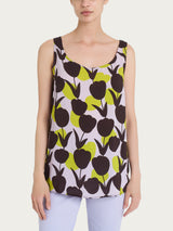 Top smanicato con macro tulips pattern in Ecoseta Verdi Donna - Ragno