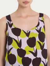 Top smanicato con macro tulips pattern in Ecoseta Verdi Donna - Ragno