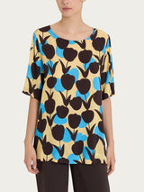 Blusa girocollo con macro tulips pattern in Ecoseta Azzurri Donna - Ragno