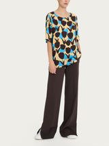 Blusa girocollo con macro tulips pattern in Ecoseta Azzurri Donna - Ragno