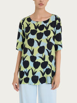 Blusa girocollo con macro tulips pattern in Ecoseta Verdi Donna - Ragno