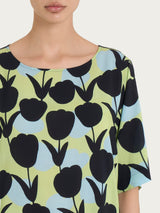 Blusa girocollo con macro tulips pattern in Ecoseta Verdi Donna - Ragno