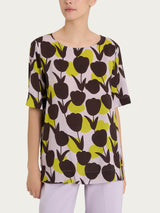 Blusa girocollo con macro tulips pattern in Ecoseta Verdi Donna - Ragno