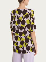 Blusa girocollo con macro tulips pattern in Ecoseta Verdi Donna - Ragno