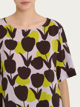 Blusa girocollo con macro tulips pattern in Ecoseta Verdi Donna - Ragno