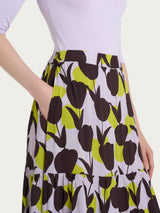 Gonna lunga con macro tulips pattern in Ecoseta Verdi Donna - Ragno