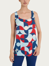 Top smanicato con geometric pattern in Ecoseta Blu Donna - Ragno