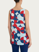 Top smanicato con geometric pattern in Ecoseta Blu Donna - Ragno