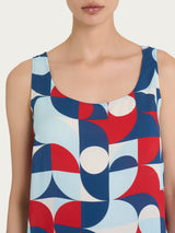 Top smanicato con geometric pattern in Ecoseta Blu Donna - Ragno
