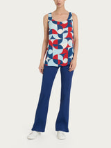 Top smanicato con geometric pattern in Ecoseta Blu Donna - Ragno