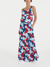 Top smanicato con geometric pattern in Ecoseta Blu Donna - Ragno