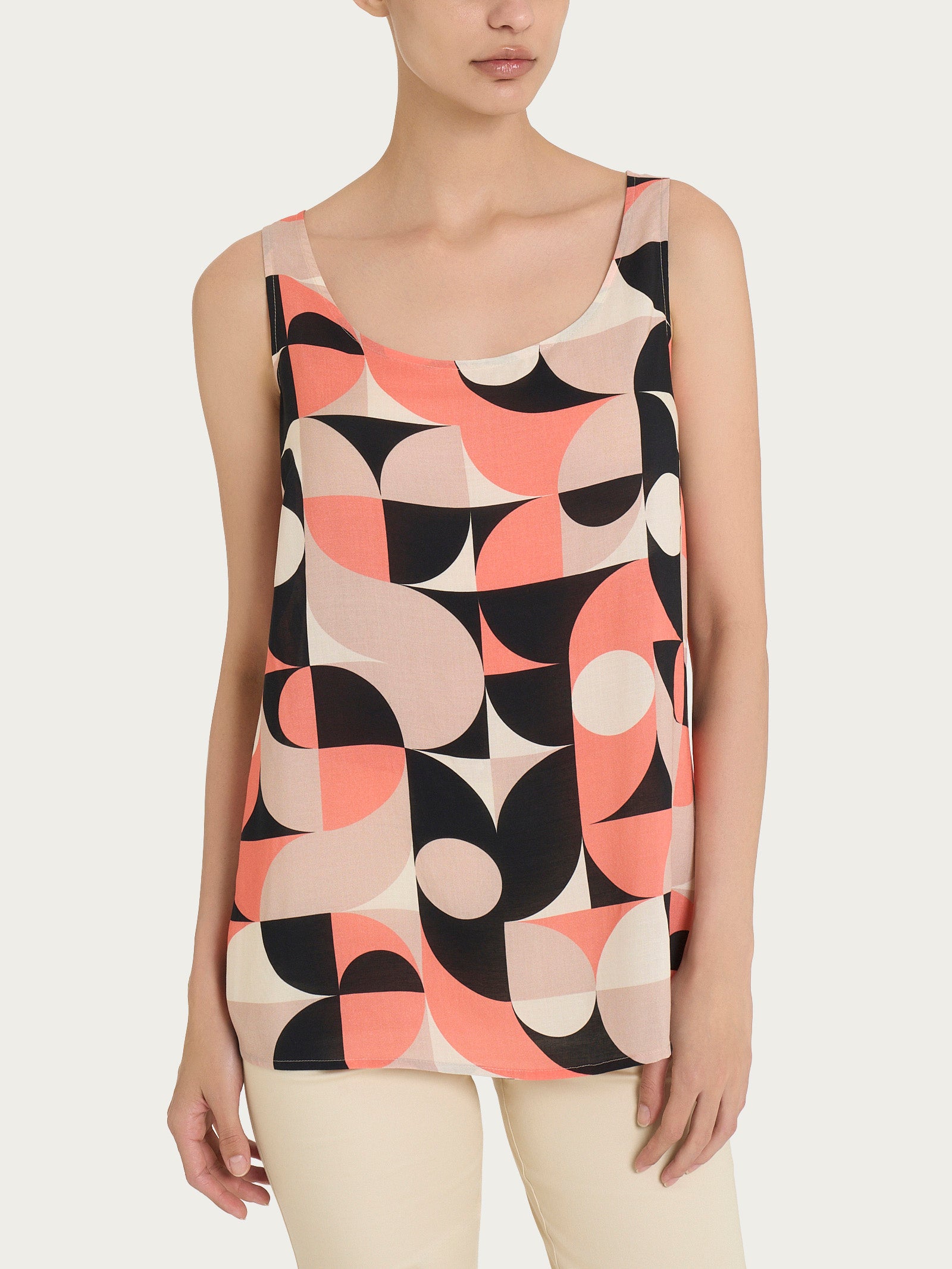 Top smanicato con geometric pattern in Ecoseta Marroni Donna - Ragno