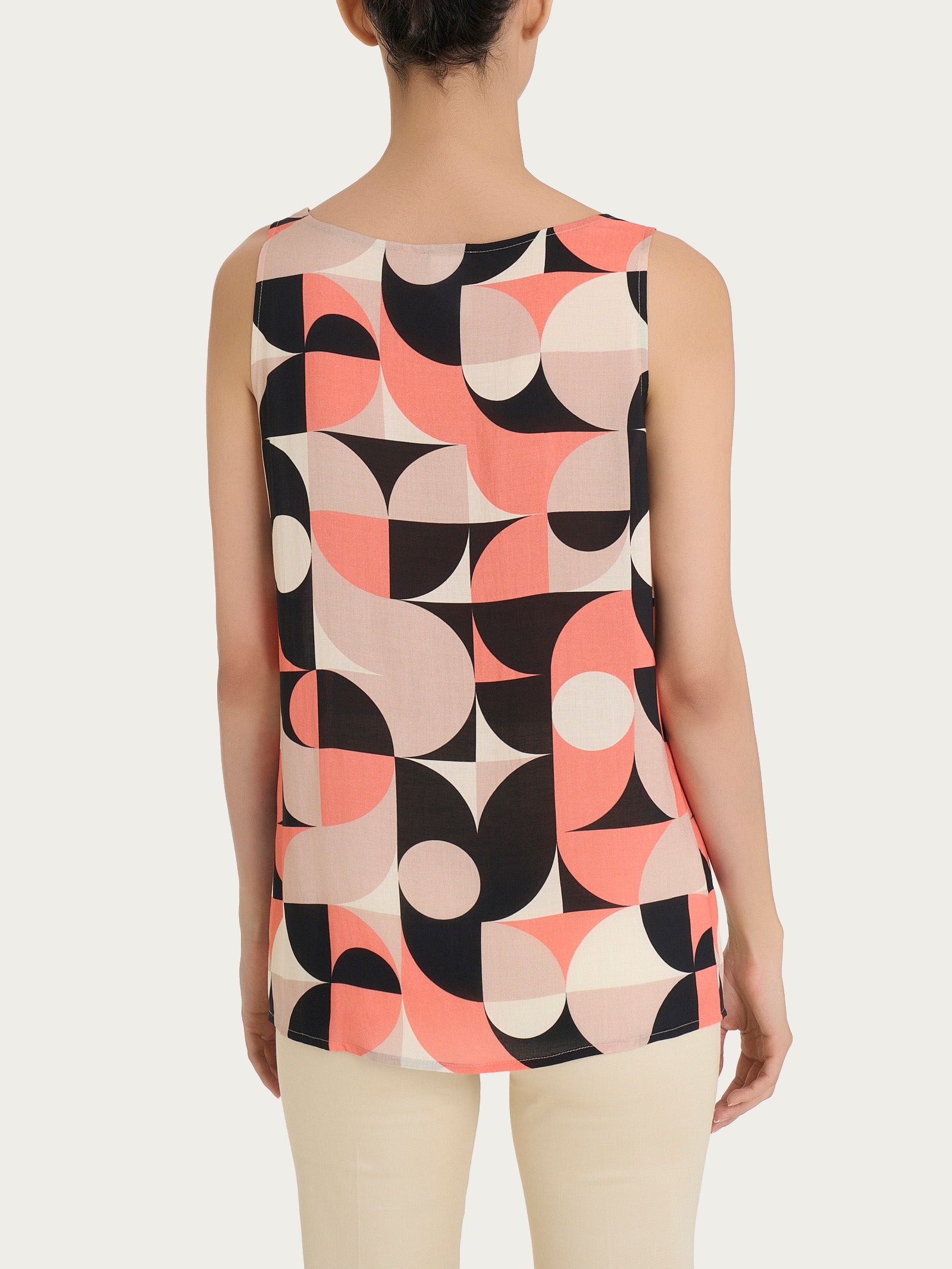 Top smanicato con geometric pattern in Ecoseta Marroni Donna - Ragno