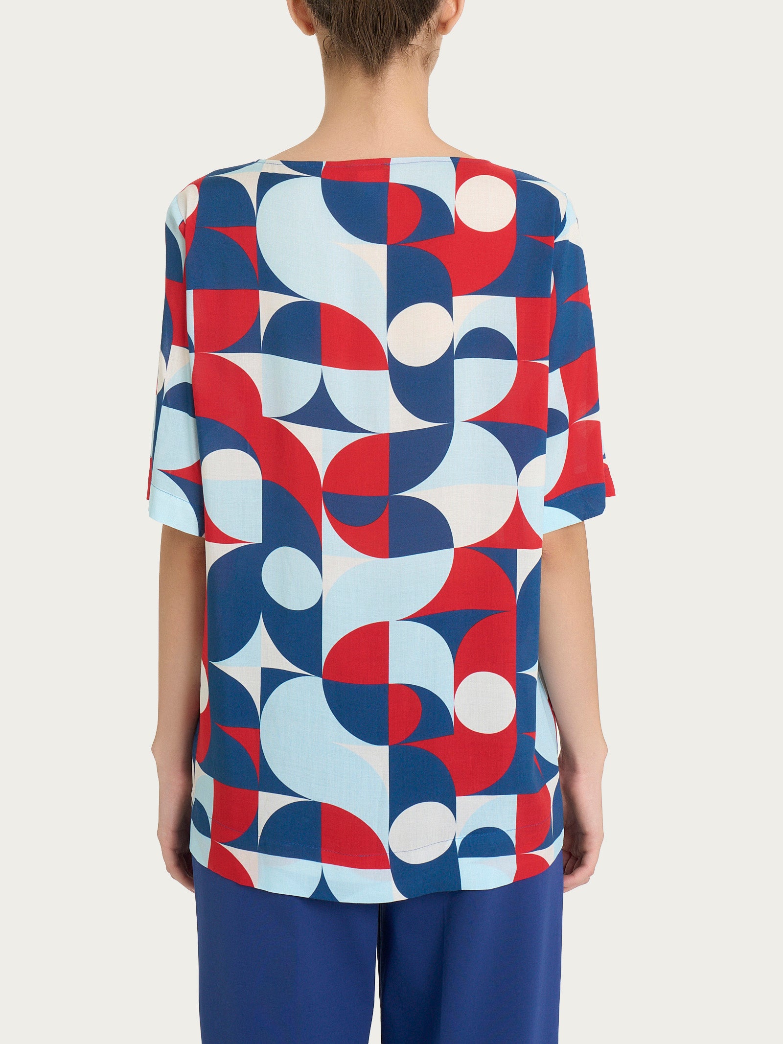 Blusa girocollo in Ecoseta Blu Donna - Ragno